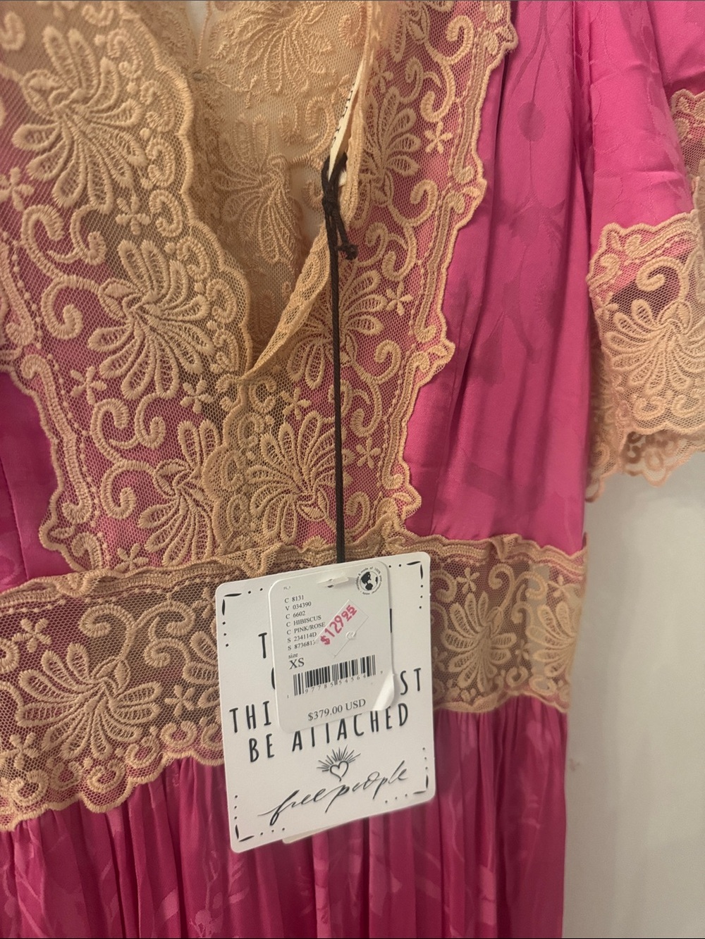 Spell Fuchsia Maxi Dress with Beige Lace Trim - Picture 2 of 2